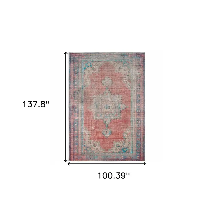8' X 12' Red And Blue Oriental Area Rug