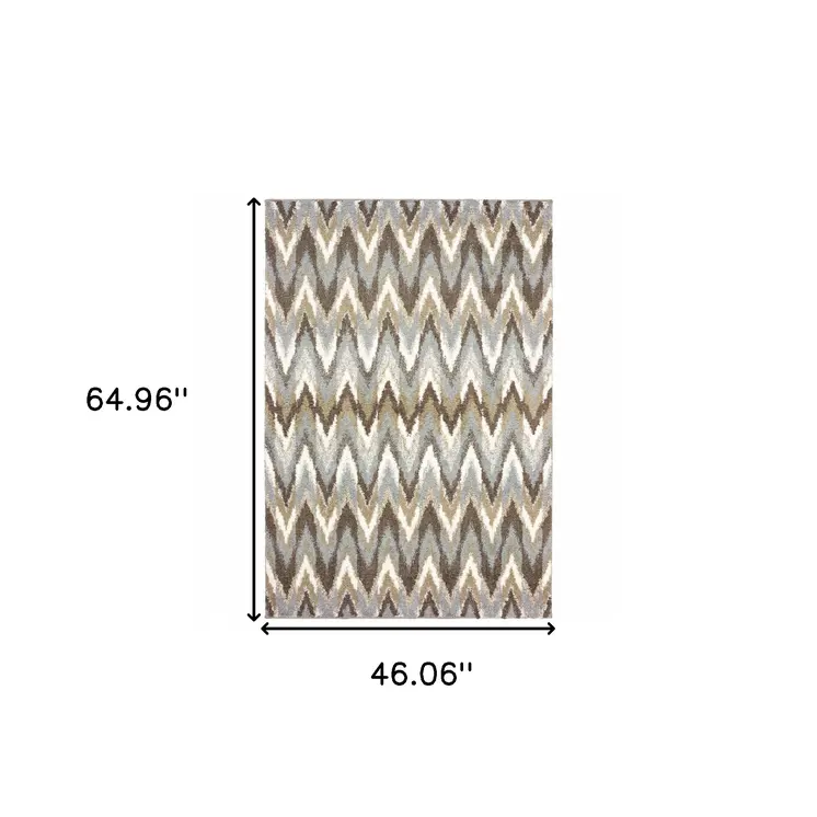 4' X 6' Gray And Taupe Ikat Pattern Area Rug