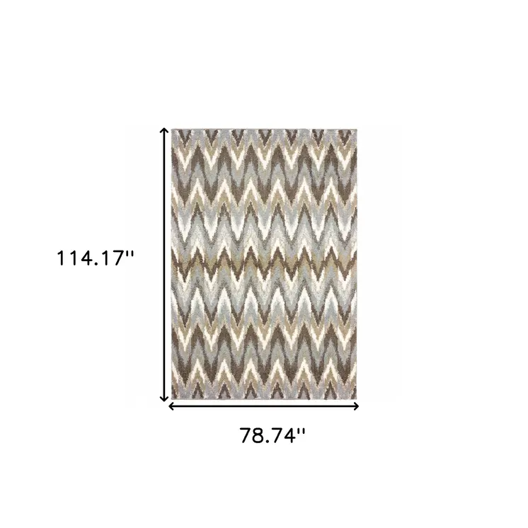 7' X 10' Gray And Taupe Ikat Pattern Area Rug
