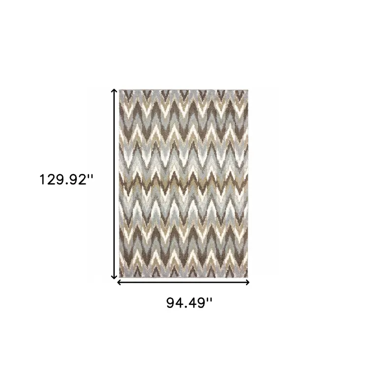 8' X 11' Gray And Taupe Ikat Pattern Area Rug