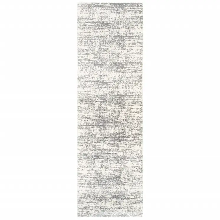 2' X 8' Ivory And Gray Abstract Strokes Runner Rug