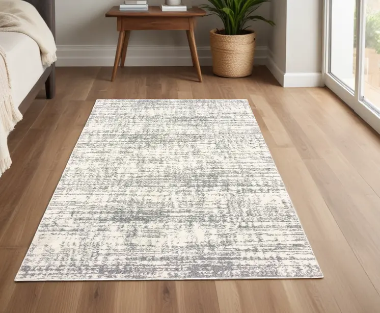 4' X 6' Ivory And Gray Abstract Strokes Area Rug