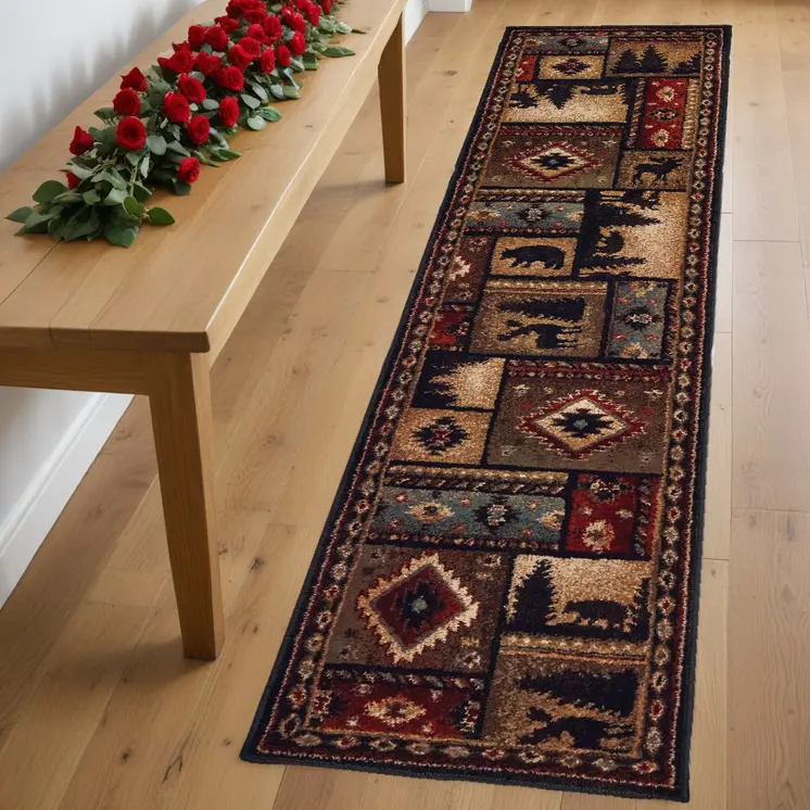 2' X 8' Black And Brown Nature Lodge Runner Rug