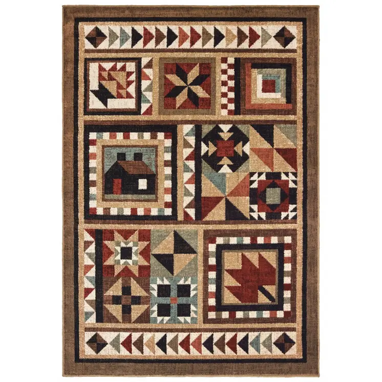 8' X 10' Brown And Red Ikat Patchwork Area Rug