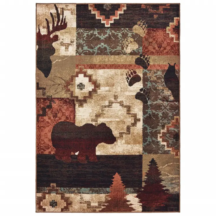 10' X 13' Rustic Brown Animal Lodge Area Rug