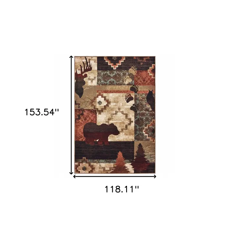 10' X 13' Rustic Brown Animal Lodge Area Rug