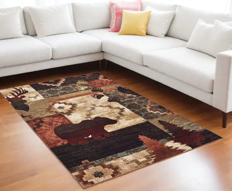 10' X 13' Rustic Brown Animal Lodge Area Rug