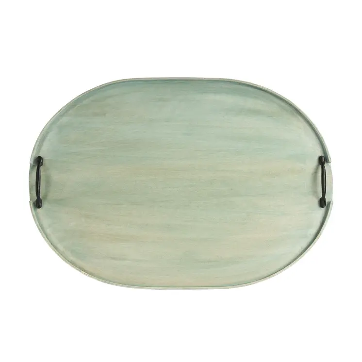 27" Green Mango Oval Serving Tray With Handles