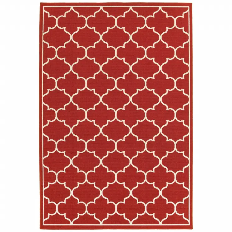 2' X 3' Red And Ivory Indoor Outdoor Area Rug