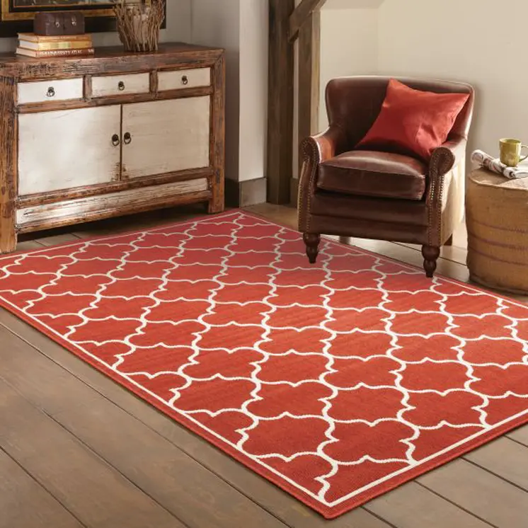 2' X 3' Red And Ivory Indoor Outdoor Area Rug