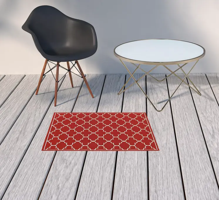 2' X 3' Red And Ivory Indoor Outdoor Area Rug