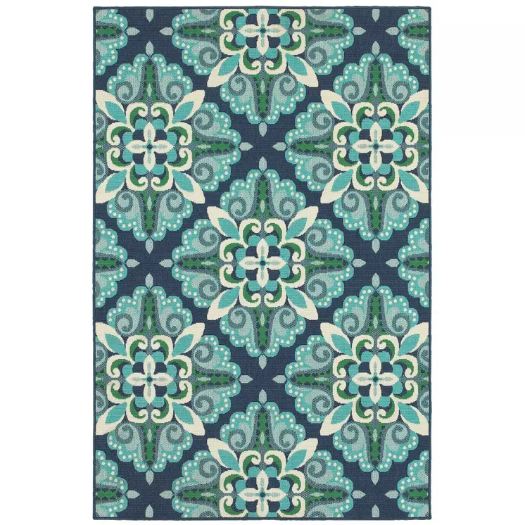 2' X 3' Blue And Green Indoor Outdoor Area Rug