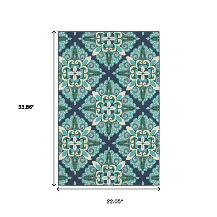 2' X 3' Blue And Green Indoor Outdoor Area Rug