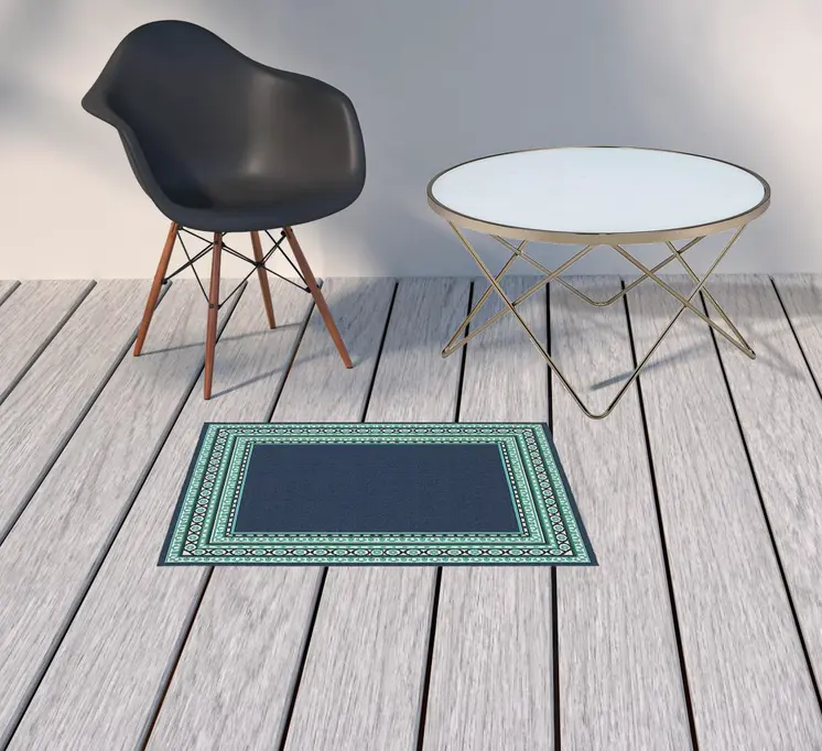 2' X 3' Blue and Green Indoor Outdoor Area Rug