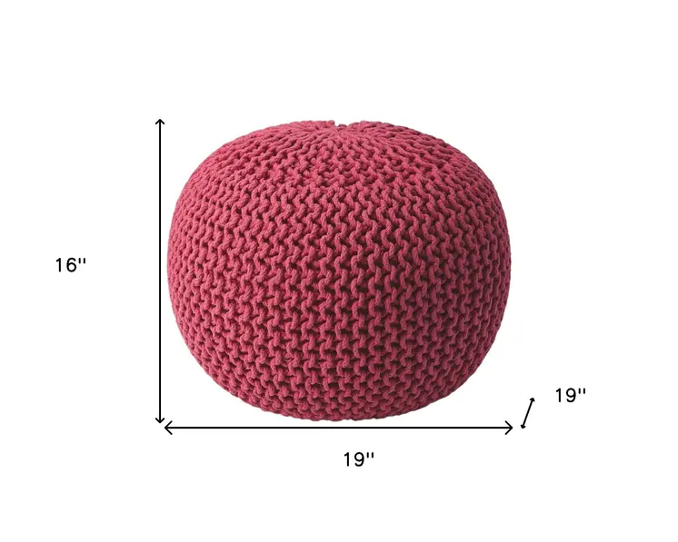19" Pink Wool Round Pouf Ottoman