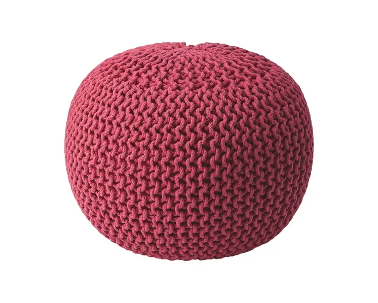 19" Pink Wool Round Pouf Ottoman