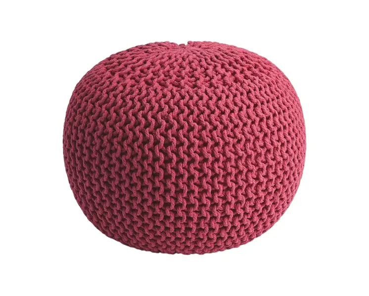 19" Pink Wool Round Pouf Ottoman
