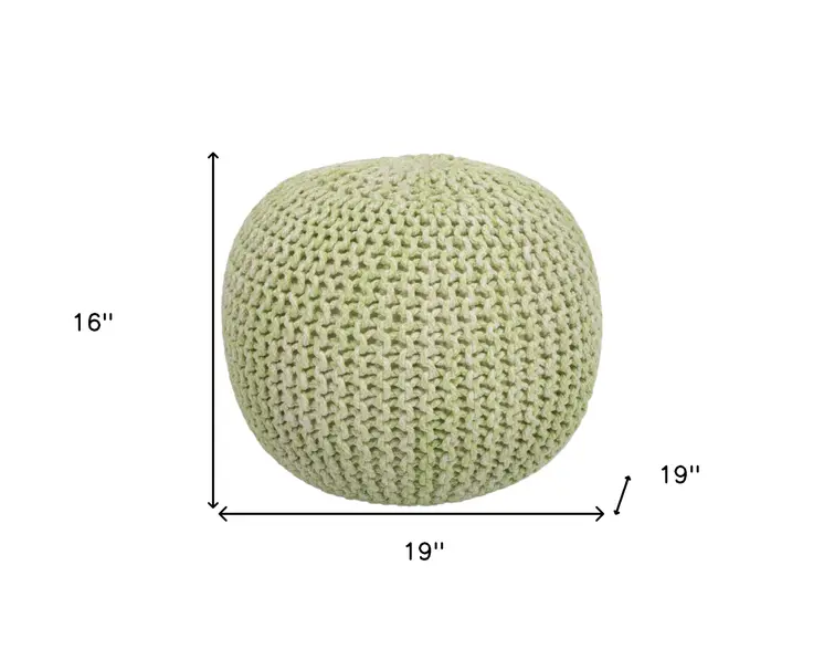 19" Green Wool Round Pouf Ottoman