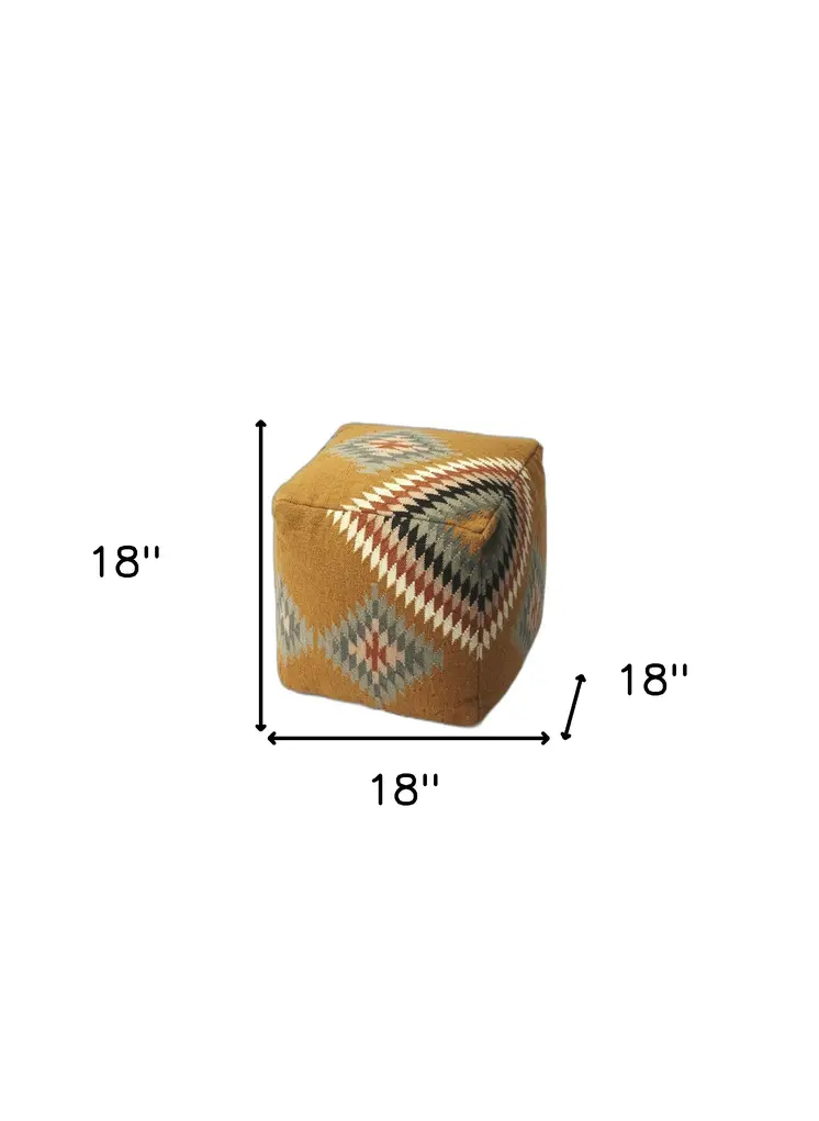 18" Brown Linen Pouf Ottoman