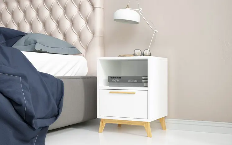 Modern White And Natural Flair Night Stand