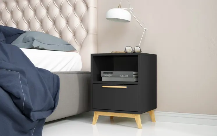 Modern Black And Natural Flair Night Stand