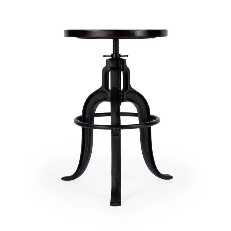 28" Brown and Black Manufactured Wood and Iron Backless Swivel Bar Chair