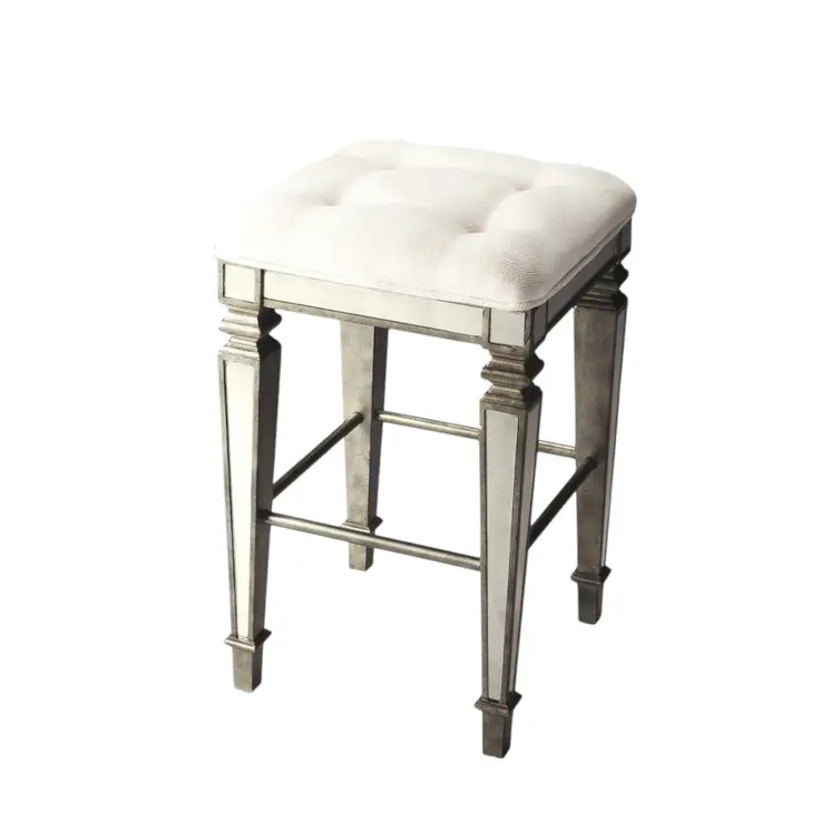 30" White and Silver Solid and Manufactured Wood Backless Counter Height Bar Chair
