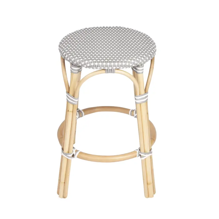 24" Natural Gray and White Rattan Backless Counter Height Bar Chair