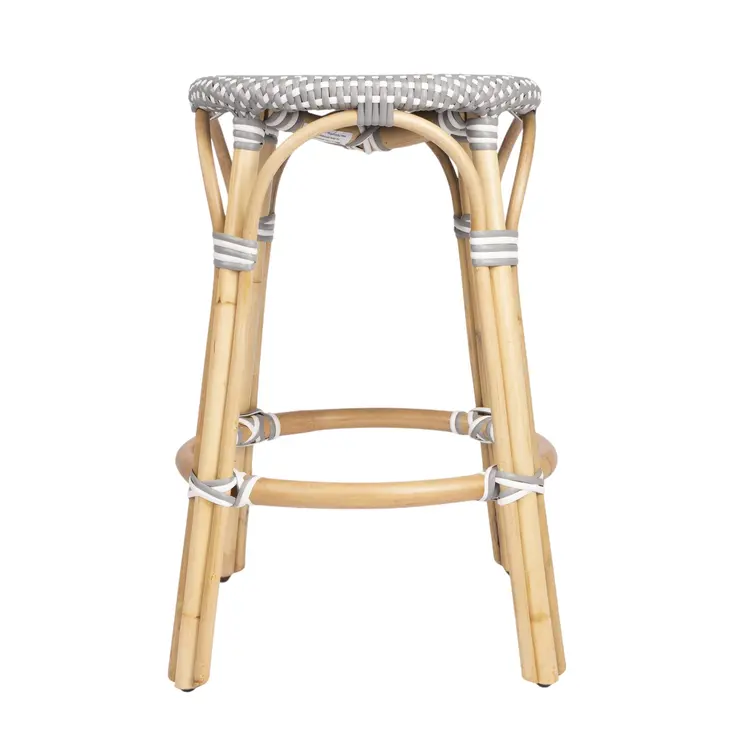 24" Natural Gray and White Rattan Backless Counter Height Bar Chair