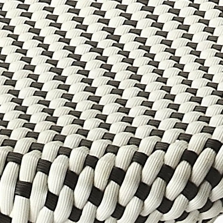 24" Black and White and Natural Heavy Duty Plastic and Rattan Backless Counter Height Bar Chair