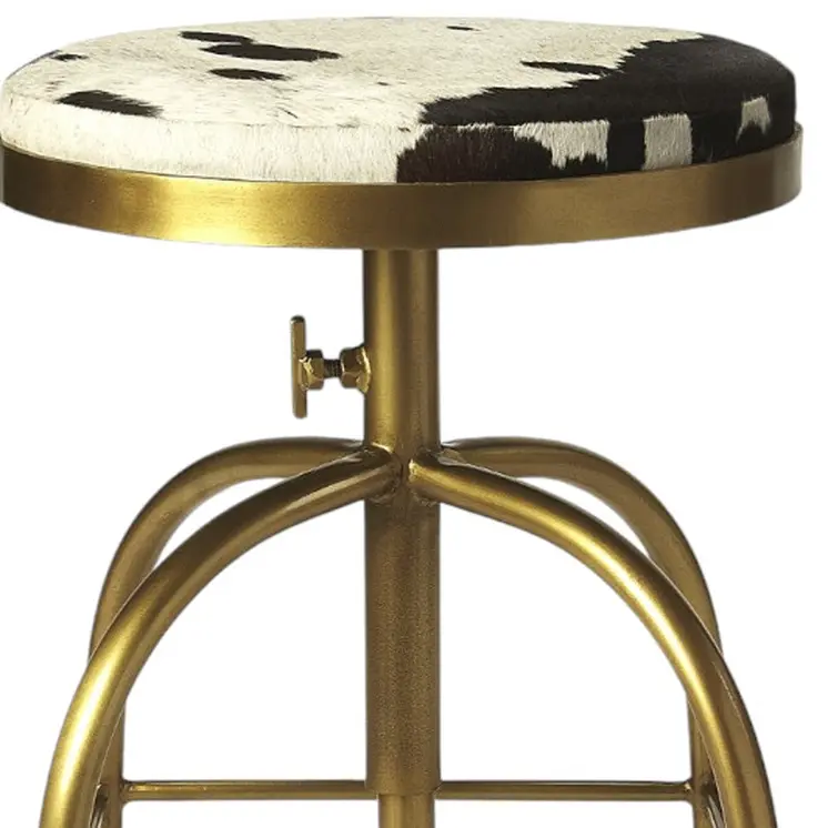 Black Off White and Gold Iron Backless Adjustable Height Swivel Bar Chair