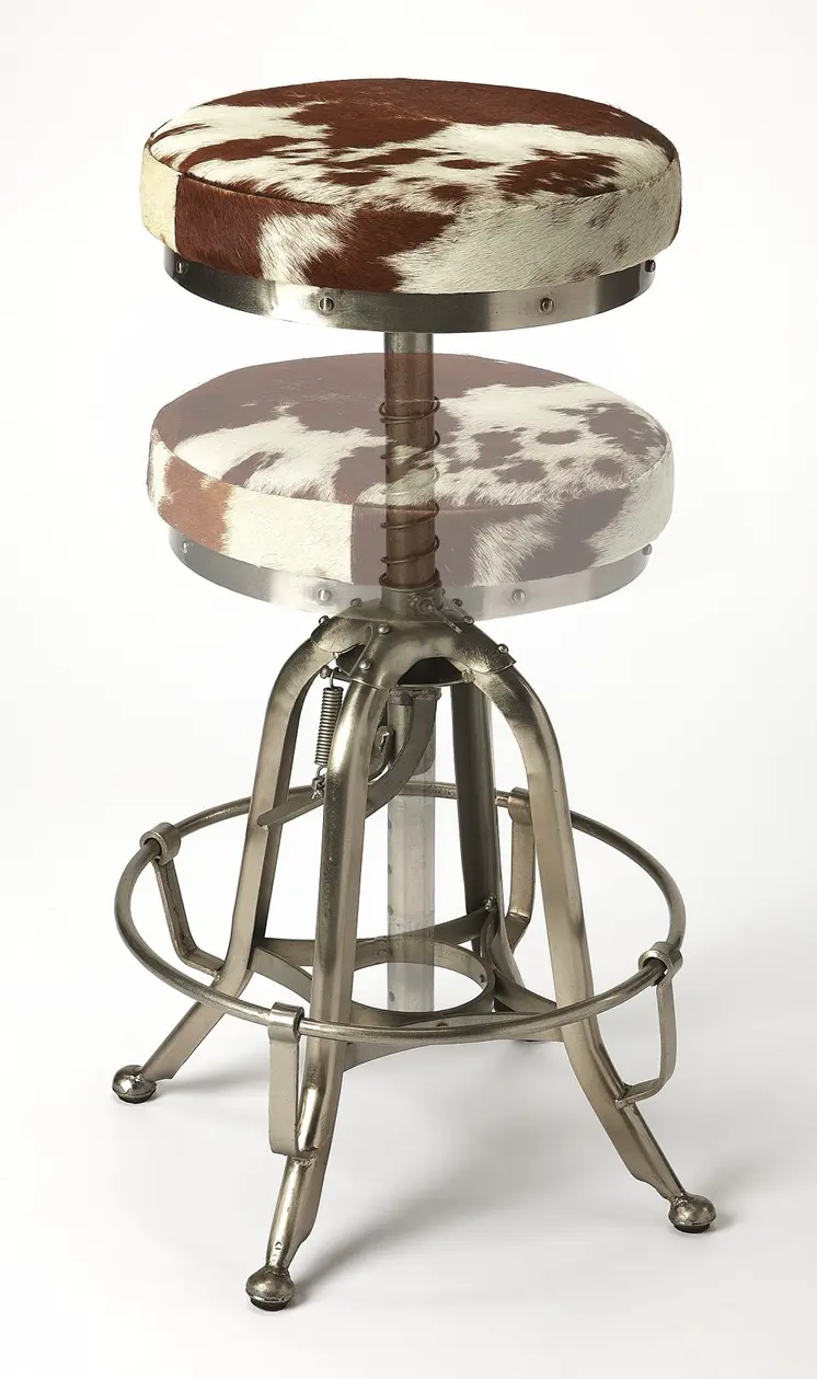 Brown And White and Silver Iron Backless Swivel Bar Chair