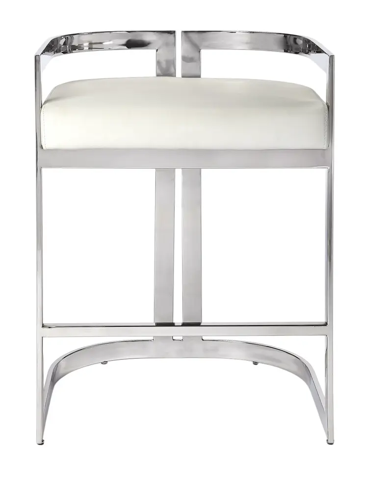 28" White and Silver Stainless Steel and Iron Low Back Counter Height Bar Chair