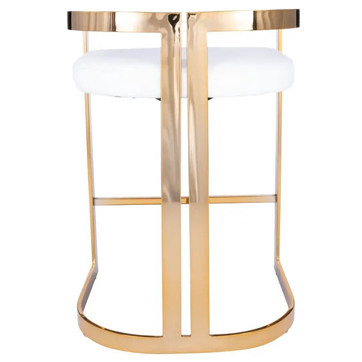 28" White and Gold Iron Low Back Counter Height Bar Chair