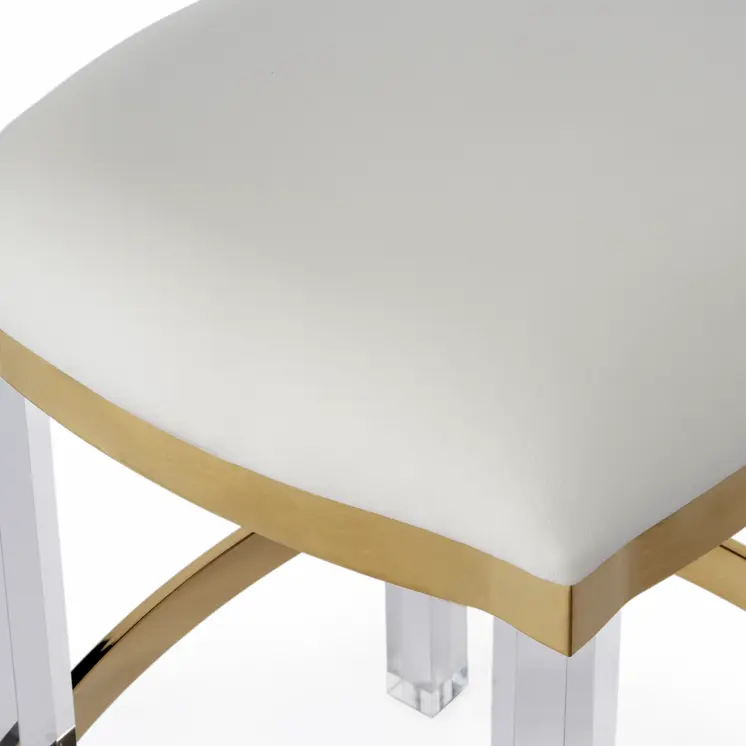 24" White and Clear Stainless Steel and Steel Backless Counter Height Bar Chair