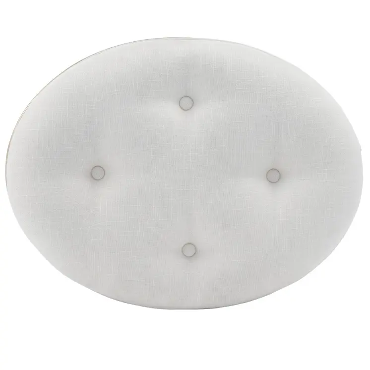 24" Cream Linen And Silver Metallic Round Ottoman