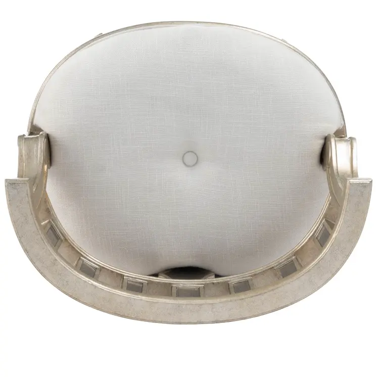 21" Cream Linen And Silver Metallic Round Ottoman