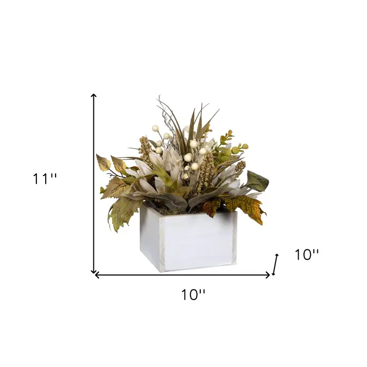 Rustic White Planter With Floral Arrangement
