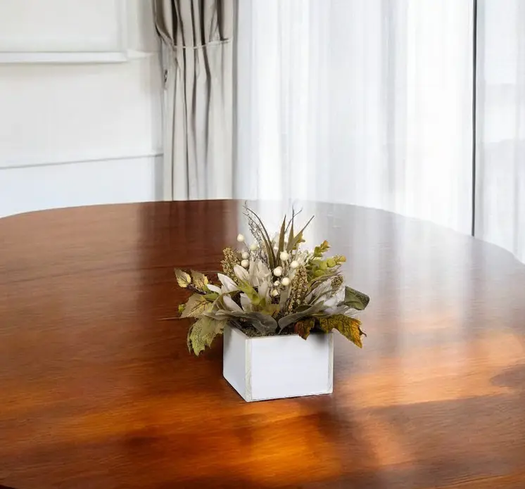 Rustic White Planter With Floral Arrangement