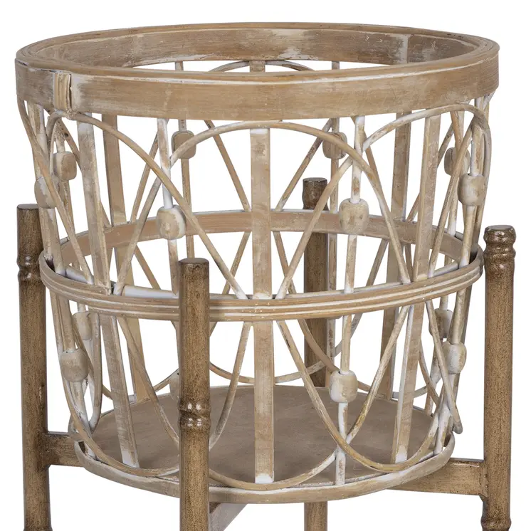 14" Brown Geometric Solid Wood Indoor Outdoor Round Elevated Planter