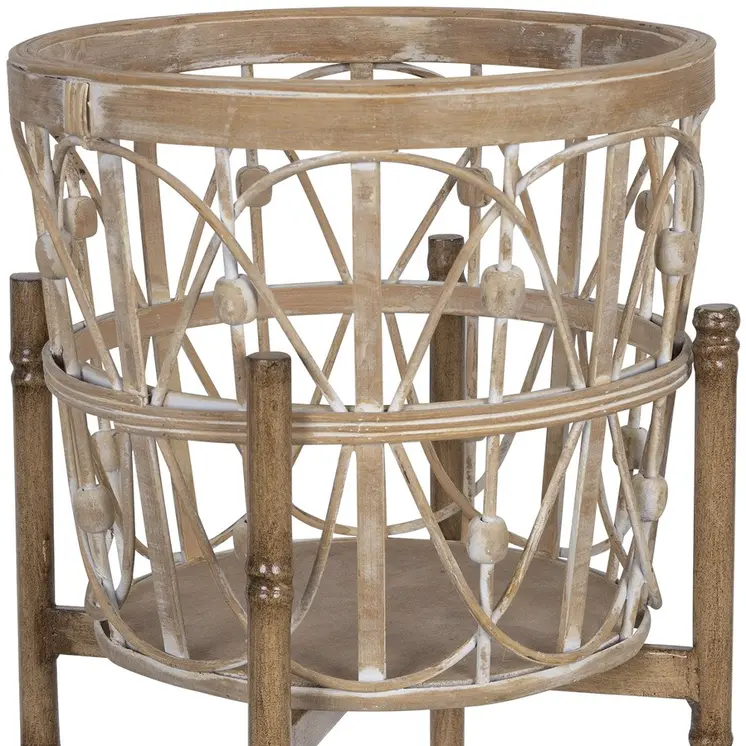 14" Brown Geometric Solid Wood Indoor Outdoor Round Elevated Planter