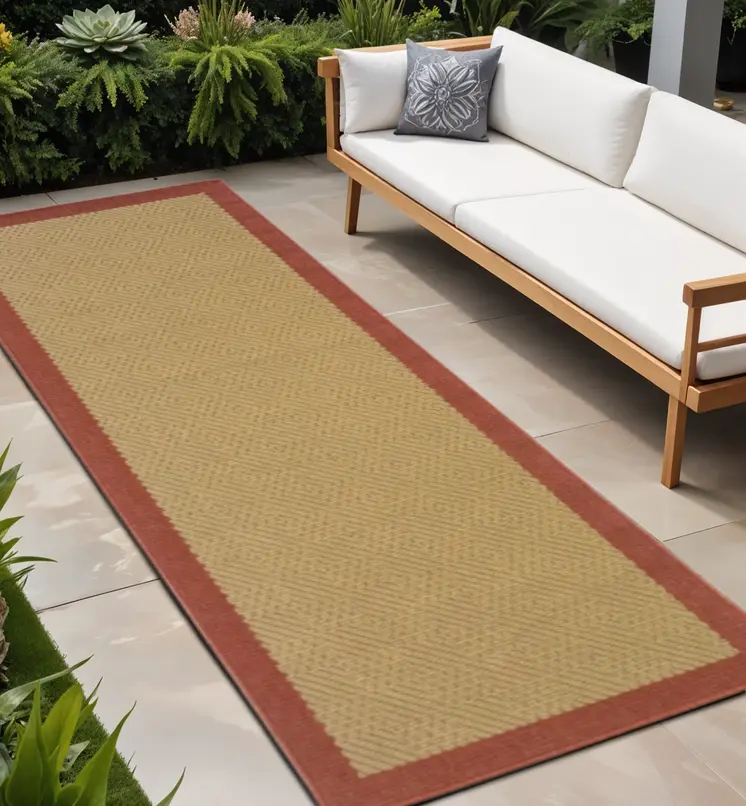 8' Beige Indoor Outdoor Runner Rug