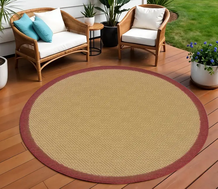 8' X 8' Beige Round Indoor Outdoor Area Rug
