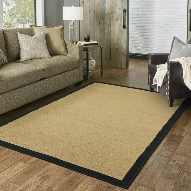 8' X 13' Beige And Black Indoor Outdoor Area Rug