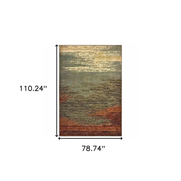 7' X 9' Blue And Brown Distressed Area Rug