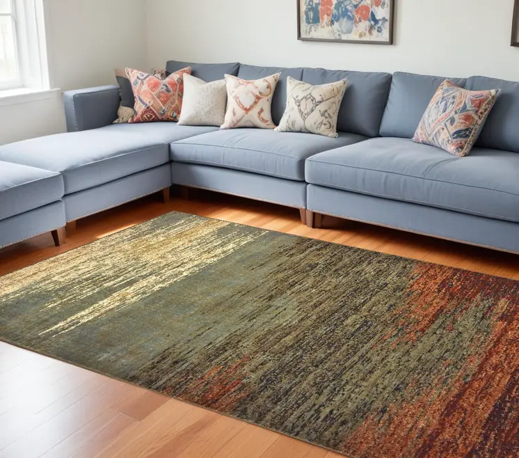 7' X 9' Blue And Brown Distressed Area Rug