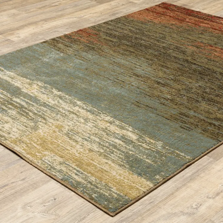 7' X 9' Blue And Brown Distressed Area Rug