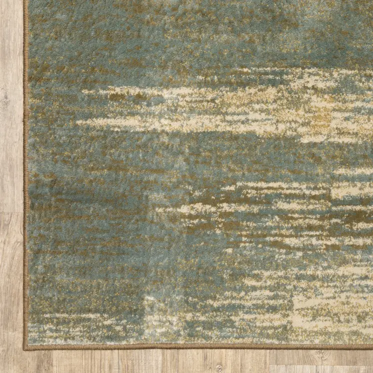7' X 9' Blue And Brown Distressed Area Rug