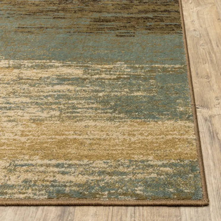7' X 9' Blue And Brown Distressed Area Rug