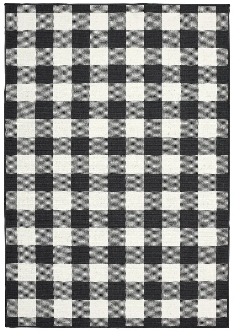 5' X 8' Black And Ivory Indoor Outdoor Area Rug